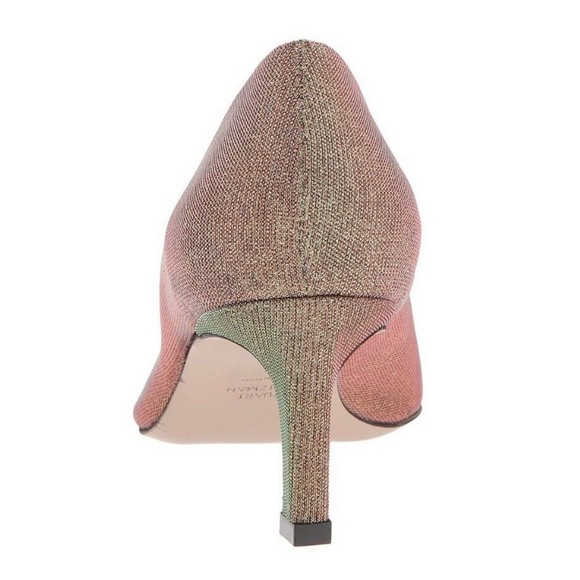 Stuart Weitzman Chelsea Gold Heel Pump Square Toe Dress Evening Fashion Shoe 8.5 - Picture 6 of 12